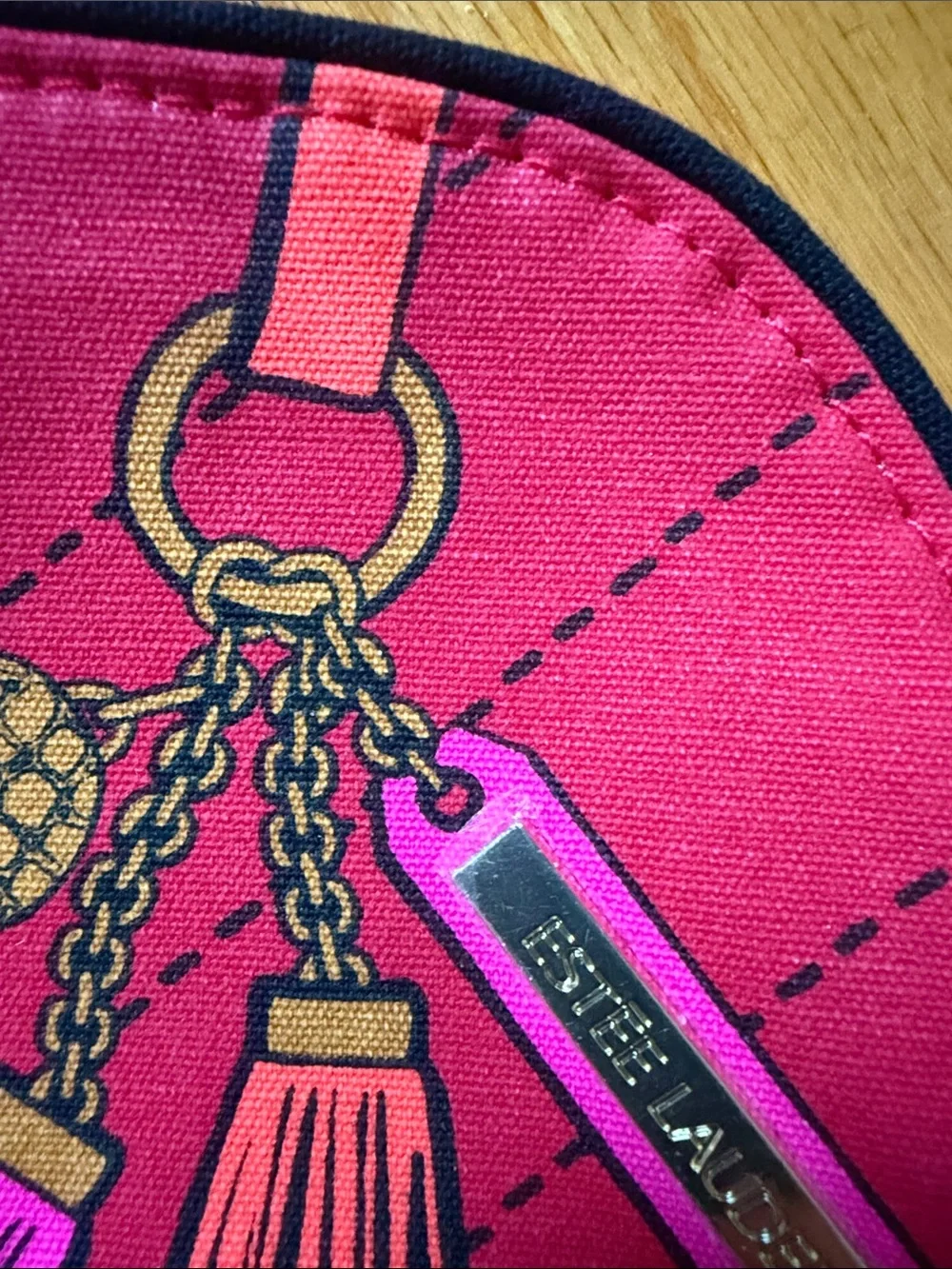 Estee Lauder Bright Fuchsia Tassel Print Cosmetic Pouch